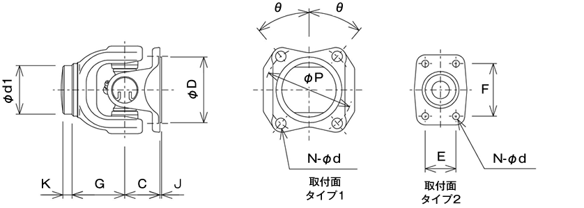 図面：ユニバーサルジョイント　サブアセンブリー（第一ジョイント）